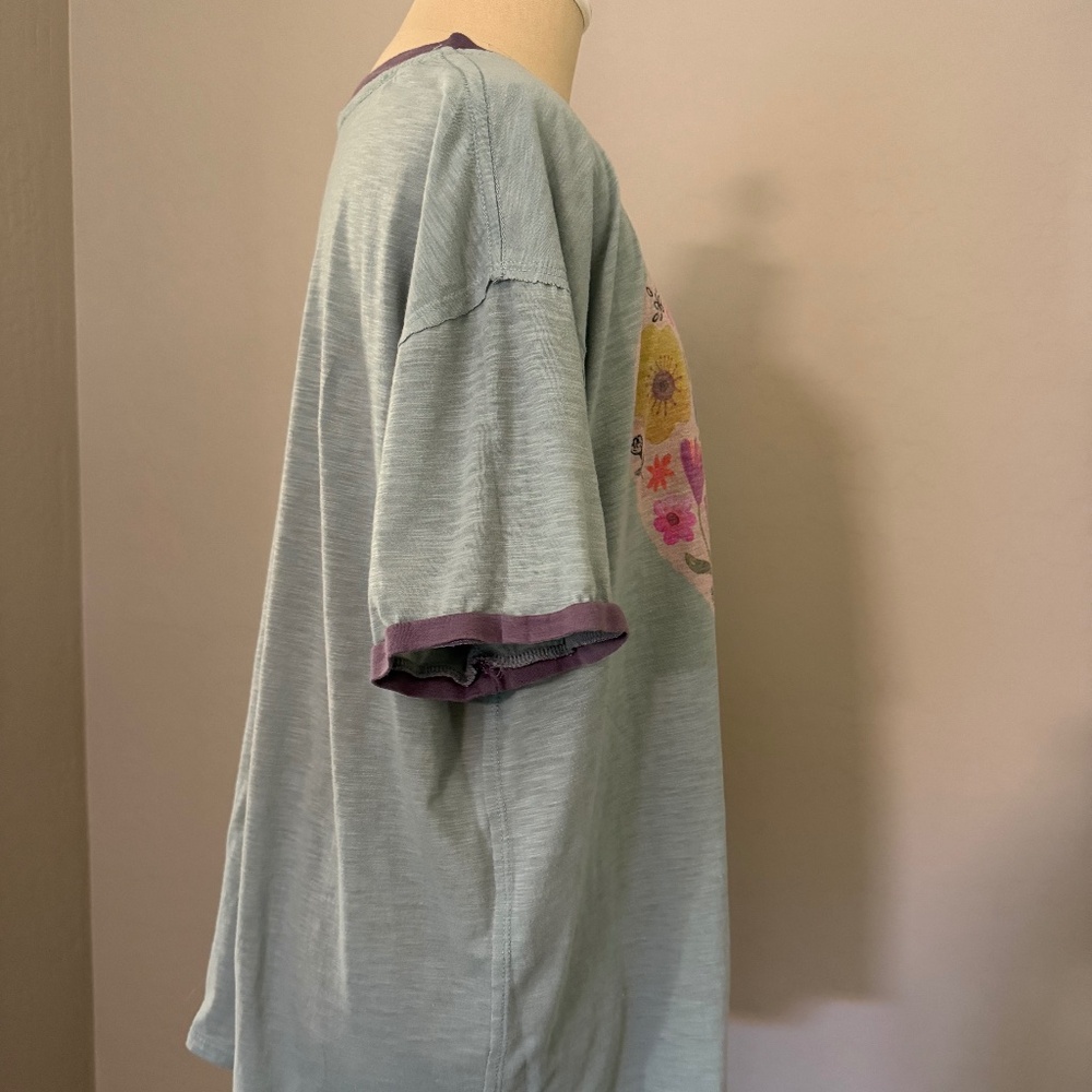 Natural Life Women's Oversized Ringer Floral Heart Colorful T-shirt Size XS - Picture 5 of 7